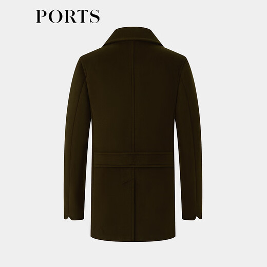 PORTS men's autumn and winter double-breasted mid-length merino blend lapel coat dark olive green M