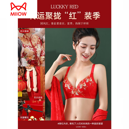 Catman (Miiow) Big Sous-vêtements rouges petits seins féminins se sont rassemblés dans l'année de l'année de l'année zodiaque de la mariée de mariage de Dragon Bra sans sonnerie d'acier