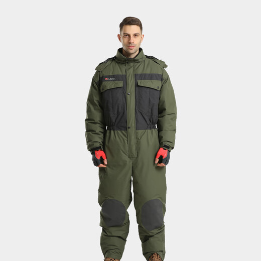 Wind Hunter Winter Outdoor Fishing Suit Down Windproof Jumpsuit Thickened Ice Fishing Warm Cotton Suit Sea Fishing Waterproof Coldproof Suit Military Green Meter Level Down Jumpsuit 2XL