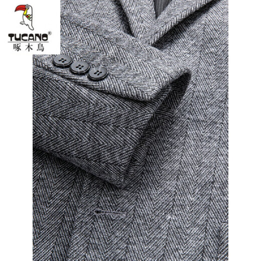 Woodpecker (TUCANO) woolen suit jacket men's casual single Western Korean version slim fit thick knitted stretch suit top single autumn and winter style gray wool thick section 175 L 120-135Jin Jin is equal to 0.5 kg
