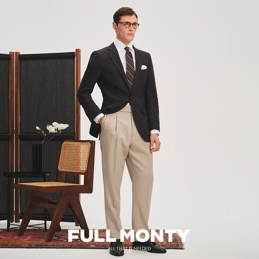 
FULL MONTY Men's formal wear grey pure wool casual blazer wedding groom suit top black 48