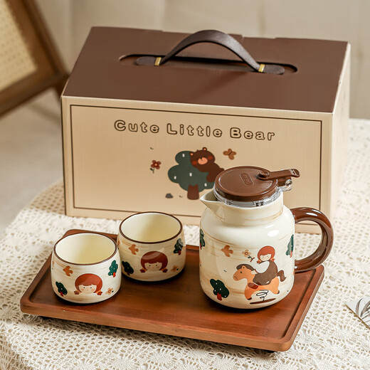 Manguangguang tea set complete set of high-end gift home teapot and cup set high-value tea set gift box housewarming birthday gift fairy tale girl-1 pot 4 cups + tray gift box