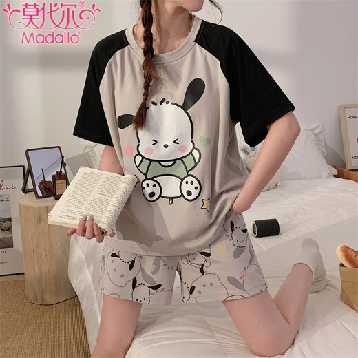 Modal spring and summer new pajamas women's short-sleeved shorts summer cute cartoon loose women's home clothes set can be worn outside Q6627 L - (recommended 95-115 Jin Jin equals 0.5 kg)