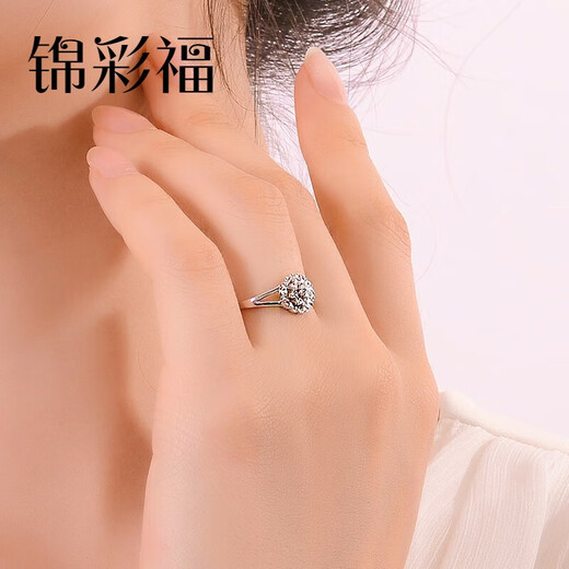 Jincaifu PT950 multi-layered round imitation diamond platinum ring, versatile platinum hand jewelry for women, platinum round imitation diamond ring, about 3.3g