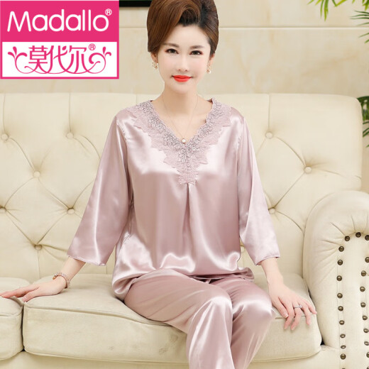 Modal's new silk pajamas sexy and convenient sex for women in summer, real cropped sleeves, long pants, middle-aged mother's home NJR-FX684 [light gray] M [recommended 80--100Jin [Jin equals 0.5 kg]]