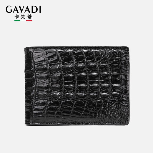 卡梵蒂 GAVADI鳄鱼皮钱包男真皮横短款2024新款驾驶证薄款钱夹男士潮牌皮夹 黑
