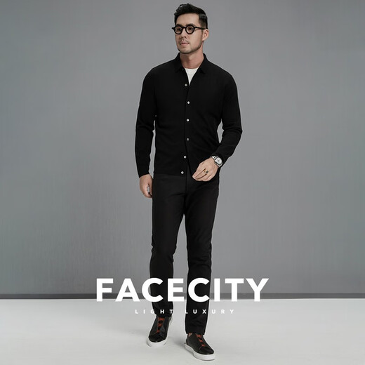FACECITY Тонкая куртка из овечьей шерсти, повседневная однобортная мужская куртка с лацканами, мужской свитер, вязаная куртка, черный, черный M