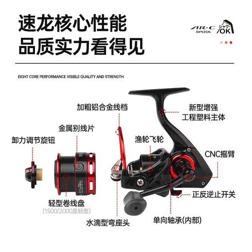 Guangwei Speed ​​Dragon X spinning reel fishing reel Luya Lunji fishing reel sea fishing fishing reel metal line cup 1500 shallow line cup