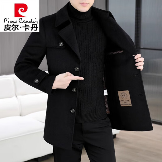 皮尔卡丹（pierre cardin）2024新款冬季高档毛呢大衣男士双面呢中长款羊毛呢子外套男西装领 805黑色【羽绒内胆】 2XL 【145-160斤】