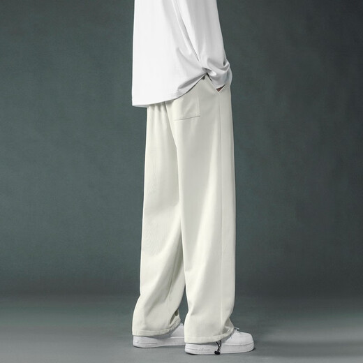 Foss Phil Waffle Casual Hosen für Männer Frühlings- und Herbst Winter Loses lockeres Sport drapiertes Gefühl langer Weitbeinhosen für Männer, Trendy Brand 718-WK78 Black + WK78 ApricoT Color XL (Empfohlen 145-160jin [Jin gleich 0,5 kg]))