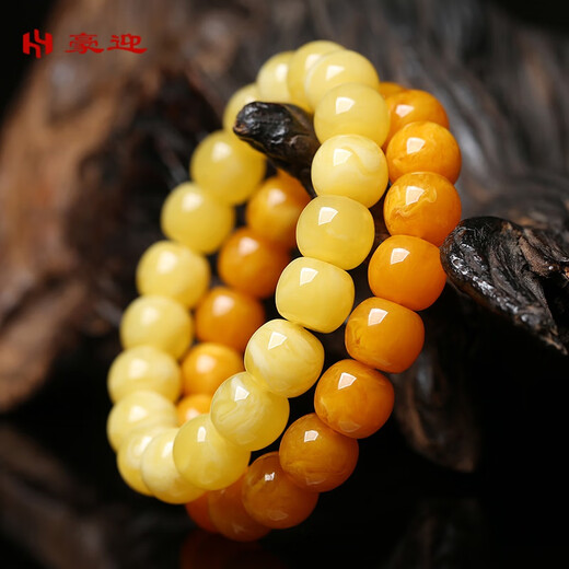 Haoying natural Russian material white flower honey wax old-style bead bracelet chicken fat yellow amber raw stone bucket bead single circle bracelet certificate for women white flower honey single circle bracelet 12mm