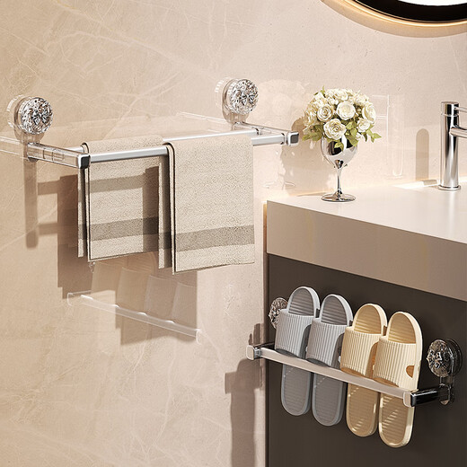 毛巾架强力免打孔卫生间浴巾置物架挂杆浴室壁挂式毛巾杆1585 【透明】单杆40cm