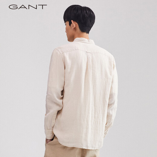 GANT【100%亚麻】GANT/甘特春秋男透气休闲复古宽松扣领美式长袖衬衫 34白色 L