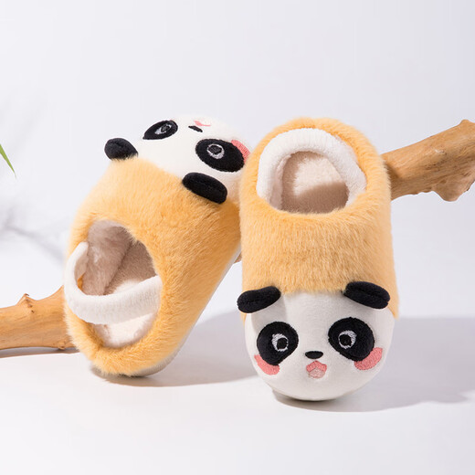 Fawn Mili 2024 Winter Cute Panda Strap Cotton Slippers Red Panda Velvet Yellow 140mm Inner Length 13