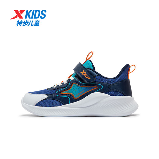 XTEP children's shoes, boys and older children's Velcro fashion sports running shoes, dark blue/XTEP white, size 35