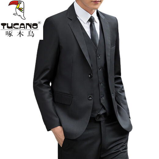 Woodpecker (TUCANO) suit men's professional formal suit interview groom groomsman wedding work casual jacket suit three-piece suit for men two-button gray jacket + vest + trousers 5XL 175-185Jin Jin equals 0.5 kg