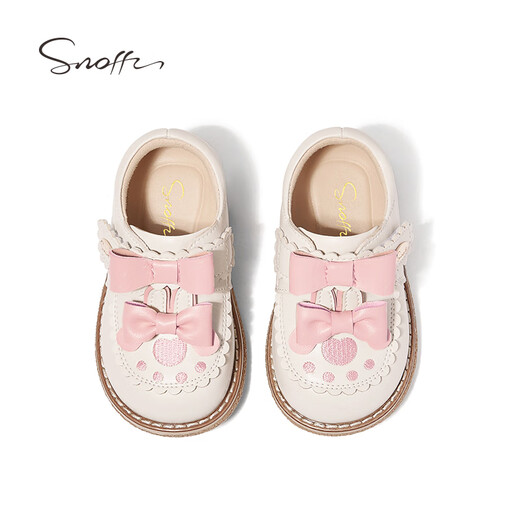 Snuffy Girls' Leather Shoes Autumn Children's Soft Soled Princess Shoes Cute Lolita Baby Comfortable Toddler Shoes Toffee White 23