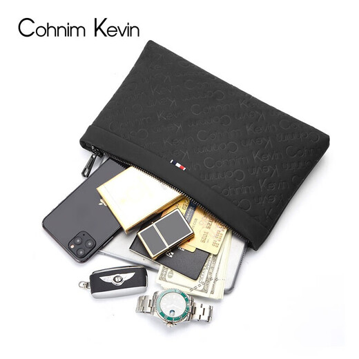 Bolso a mano para hombres de Cohnim Kevin sosteniendo la mano de la mano de los hombres con la cremallera que sostiene una billetera larga dando a su esposo el regalo de cumpleaños del padre [negocio de la moda] c226 negro