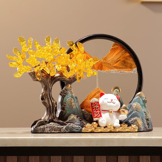
Yunya’s everything is good for persimmon ornaments in living room wine cabinet quicksand painting high-end desktop ornaments moving gifts. The lucky cat and fortune tree quicksand painting-Cyan Jinshan