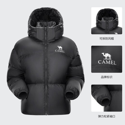 Camel (Camel) Serie de diamantes negros Corto Down Jacket Women's Winter New Tibir a prueba de viento Traje de pan 724CA6B601, Phantom Black, Women's XL (185)