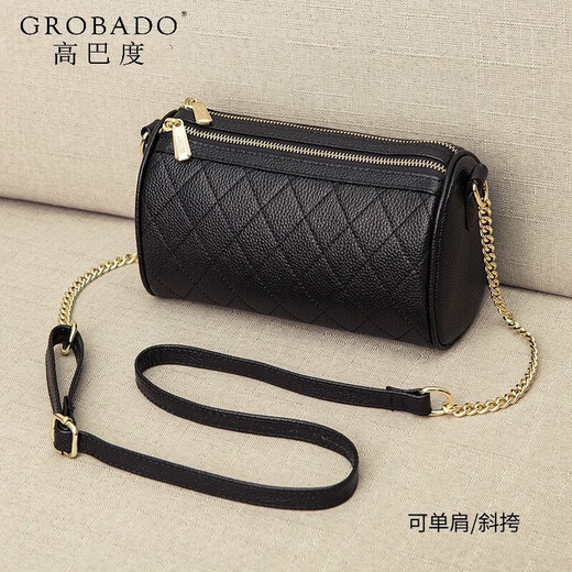 高巴度（GORBADO）真皮女包2025年新款时尚迷你枕头包女链条单肩包软皮斜挎包小包包 黑色