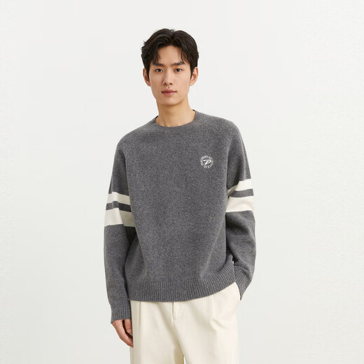 PEACEBIRD Men's Sweater Casual Autumn and Winter Striped Texture Men's Sweater Fashion Lazy Style Gray (Loose) 3 L