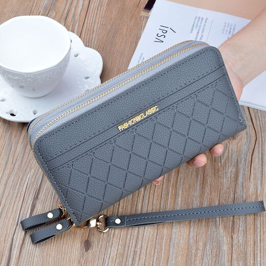 Knusprige Gruppe Neue Doppel-Reißverschluss Frauen Brieftasche Frauen Lange Mutter Brieftasche große Kapazität Kupplung Doppelschicht Multi-Card-Handy-Tasche Schwarz [Doppel-Reißverschluss]