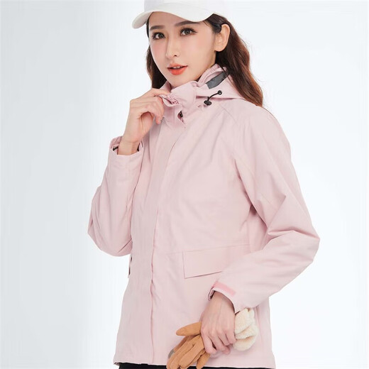 BRELRMON韩版冲锋衣女男防风户外防寒三合一保暖可拆卸滑雪登山服夹克外套 HS12805粉色-女 XL