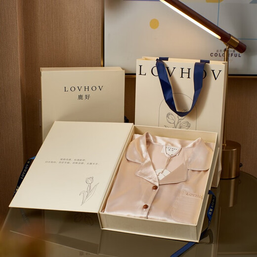 兰尔纳多生日礼物女生实用的闺蜜送妈妈女朋友老婆女友刺绣定制睡衣情人节 【豪华礼盒，香槟色L码长袖+长裤