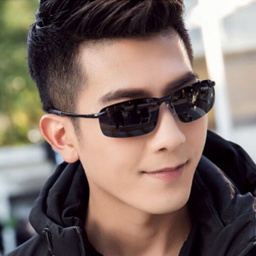 Qustar New Product Sunglasses for Men, Driving Day and Night Color Changing Sunglasses for Men, Polarized Glasses for Night Vision Driving Drivers, Driving Sunglasses for Men, 3043-Classic Black Frame, Black and Gray Polarizer, Simple Dress, Lens Cloth + Mirror Bag