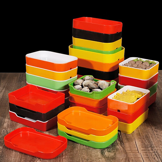 Deman Ke Chuan Chuan Hot Pot Restaurant Special Tableware Commercial Barbecue Side Plate Vegetable Bucket Plastic Barbecue Fried Skewers Plate 728-7.5 Ah Ha Two-color Seasoning Bowl Please place an order