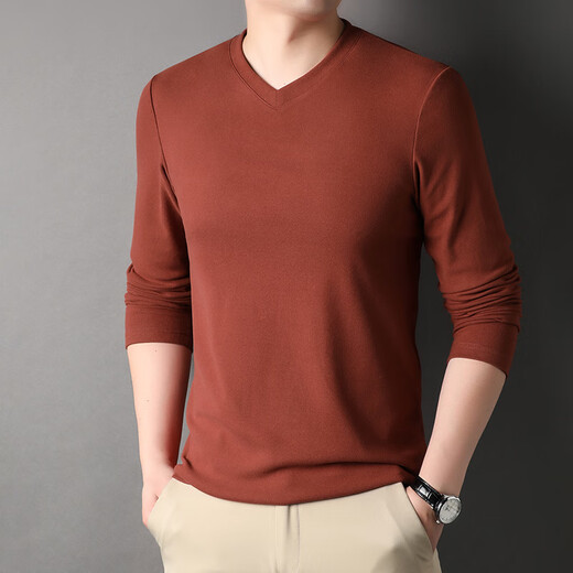 XIAOBAI T2024 Herbst neuer Männer V-Ausschnitt doppelseitig Fleece Longärmedose Basis-Männer lässig T-Shirt KF87/1518 Weiß L.
