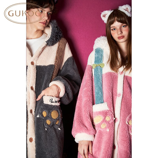 Nutshell Mary Cat Couple Pajamas Women's Autumn and Winter New Cartoon Pajamas Autumn and Winter Hooded Coral Velvet Men's Home Clothes D Rutherford Men's Pajamas XL