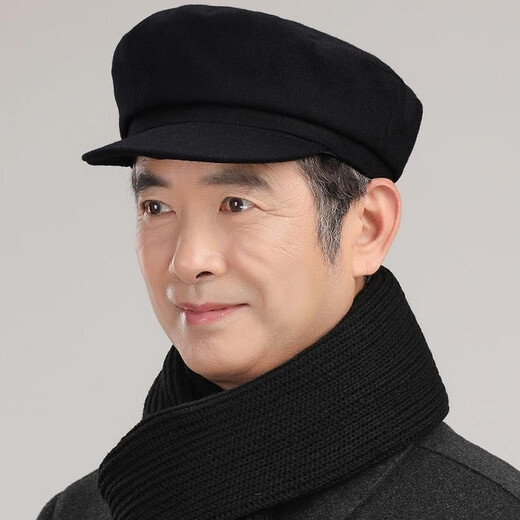 Changyin middle-aged and elderly hats, spring and autumn men's old hats, cloth hats, grandpa autumn flat-top thin dad hats, elderly Zhongshan hats, flat-top hats - autumn and winter black M 57C