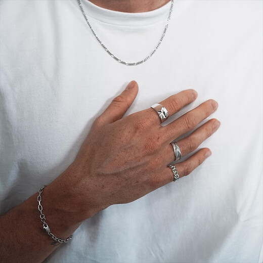 IDEAGEMER925 Silver Fidel Ring Men's Simple Niche Light Luxury European and American Trend Brand Versatile Boys' Ring Accessories Fidel Ring - Opening No. 19-21