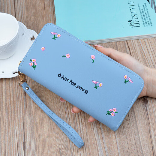 Portefeuille féminin simple en tissu long Zipper à la mode portefeuille brodé 2024 European et américain de grande capacité en cuir souple maintient le sac de téléphone mobile rose