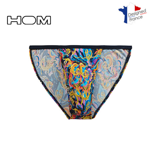 HOM French men's low-waist thong fashionable butt-covering design shows large high-cut sexy underwear multi-color printing briefs multi-color printing L