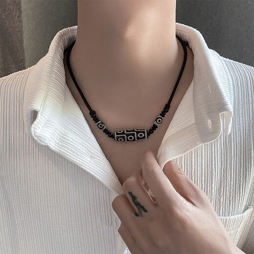 Core luxury necklace men's clavicle chain artificial nine-eye dzi beads high-end new Chinese style black rope accessories boys pendant gift