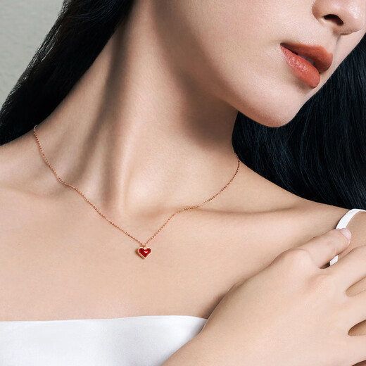 Chow Tai Fook ENZO small red heart 18K gold love carnelian diamond necklace EZV8202 birthday gift 40cm