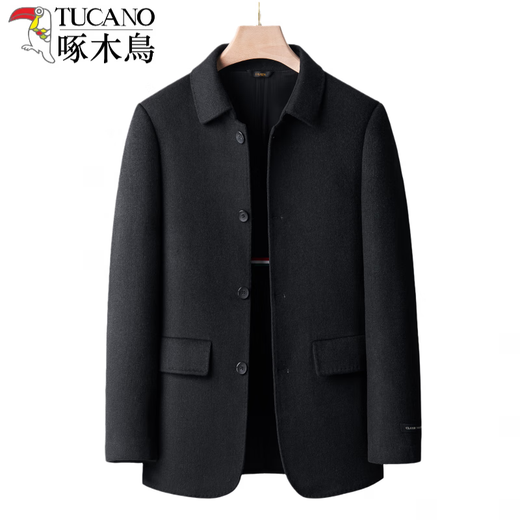 Woodpecker high-end double-sided cashmere coat men's short middle-aged business casual lapel men's thickened woolen woolen coat trendy 93313 Gray L