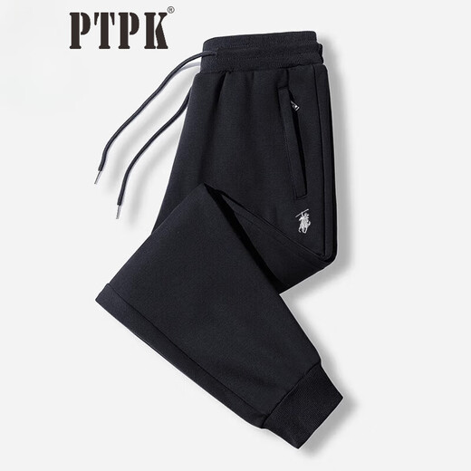 PTPK high-end embroidered Paul casual sports pants for men, loose autumn and winter new style, velvet thickened straight leg leggings sweatpants trendy 02 dark blue leggings (thickened) velvet XL 120-130Jin Jin is equal to 0.5 kg