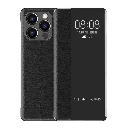 Gullfoss 苹果15promax手机壳iphone15手机套商务镜面plus保护套翻盖式皮套 【黑色】翻盖式视窗皮套 苹果15