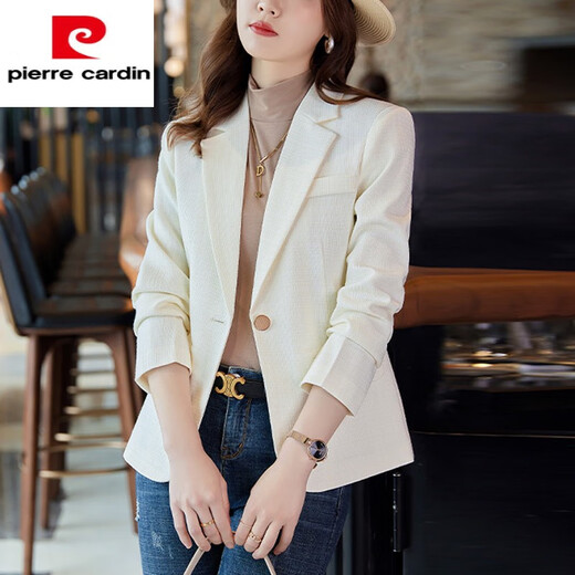 Pierre Cardin Plaid Small Suit Women's Short Fashion Casual Long Sleeve Women's Professional Suit Cardigan Jacket New Temperament Top Green Suit (Coat Women) XL 116-125Jin Jin equals 0.5 kg