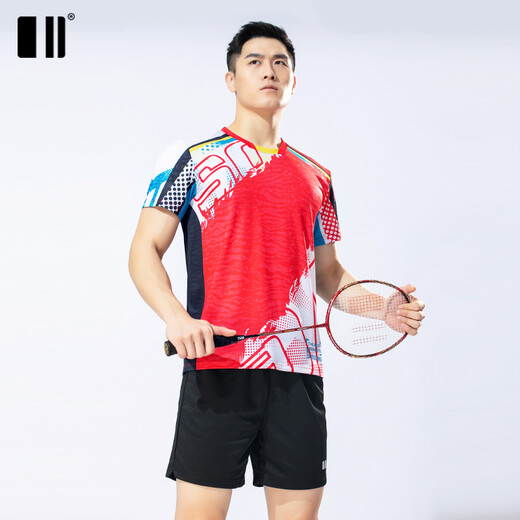 Seite und sogar die Zahl schnell trocknen neuer Badminton-Uniform-Frauenanzug Herren-Tennis-Uniform-Sportrockhosen Frühling und Sommer kurzärmelig Jersey Atmungsaktives roter Männeranzug C111075+12241 3XL