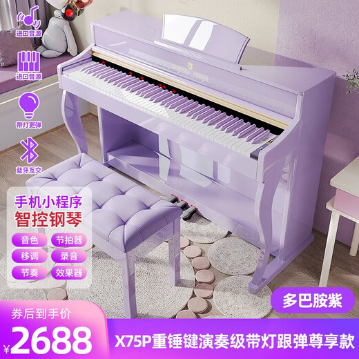 西德尔智能钢琴立式电钢琴通用版专业考级数码幼师88键重锤进口机构推荐 演奏级X75S多巴胺紫色重锤键盘 直插电款