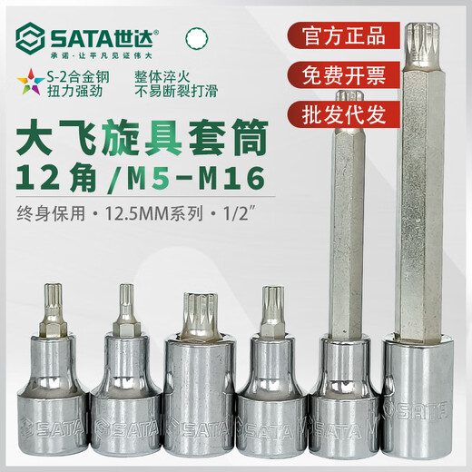 XMSJ World DAFEI 12 Angle Rotary Tool Sleeve Plum Blossom 125 mm Bit de fleur Tête 12 Outil M-en forme de douze angles 25902/12 Angle M12140 mm de long