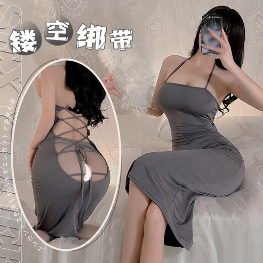 Feimu sexy Unterwäsche junge Frau höhlte den Rücken eines kreuzgestreckten Kleides 6624 sexy Pyjamas Dating Battle Robe Sexy Pyjamas Slim French Hosenders Langrock Nacht Verwenden Sie heiße sexy [sexy Up] Long Rock (Senden von Socken) + einteilige Socken (Senden von Handschuhen) + Hip-Packing-Kleidung Kleidung