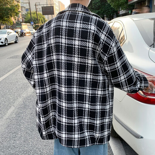 Yuexiang Fatty Plaid Plus Fleece Jacket Men's Large Size Casual Lazy Style Top National Trend Ins Winter Korean Lapel Jacket White 3XL