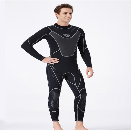 New 3mm wetsuit men's wet one-piece warm snorkeling suit long-sleeved cold-proof surfing winter swimsuit WS-19495 Black M