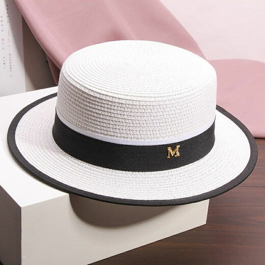 Dream of the flower top hat gentleman hat men flat top white straw hat women's hat summer cool hat flat ridge small top hat M label hat covering what - M label 5 cm [white] Koba - adjustable in one size [55-59]